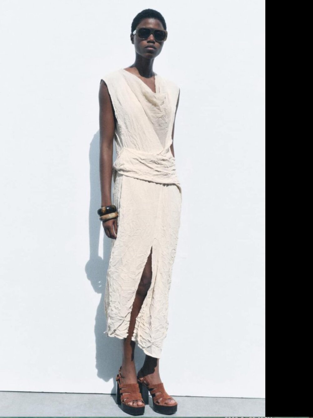 Zara Women Cream Wrinkled Midi Dress Size M NWT